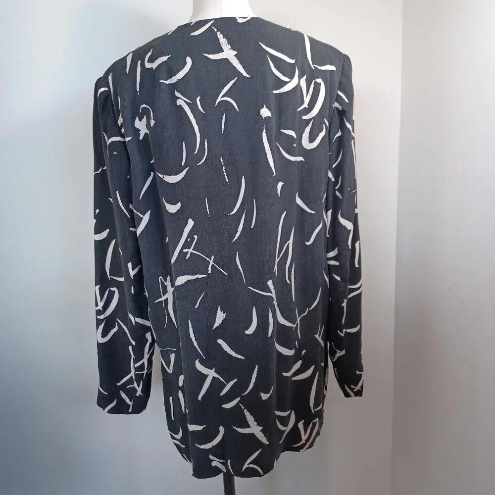 Doncaster Blazer Jacket Black Cream Abstract Print One Button‎ Lined Womens 16